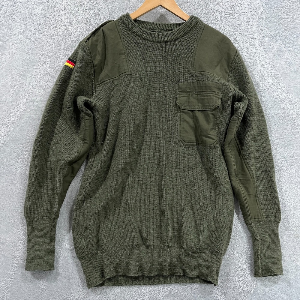 Vintage Liss Germany Military Knit Uniform Sweater Mens 42 Army Green Patches